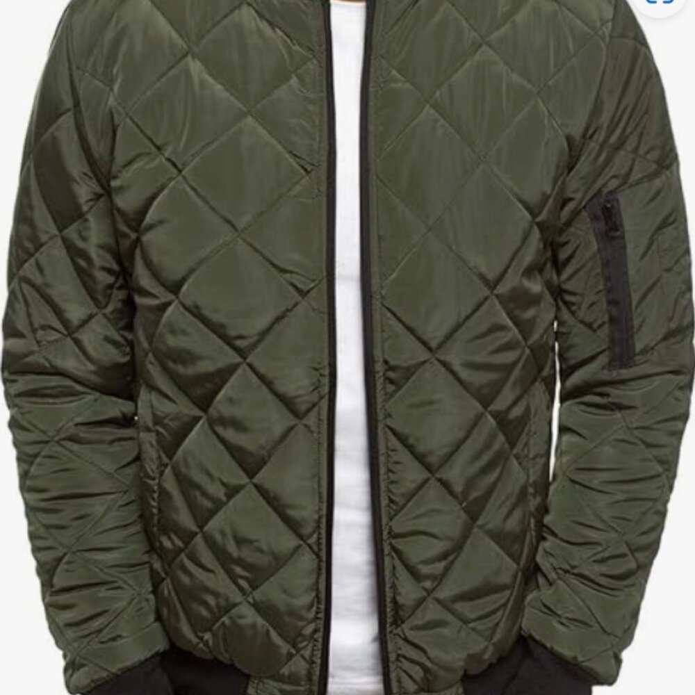 Pretifeel Mens Bomber Jackets Diamond Quilted Fall Winter Rib Varsity Lt Weight - Picture 4 of 5